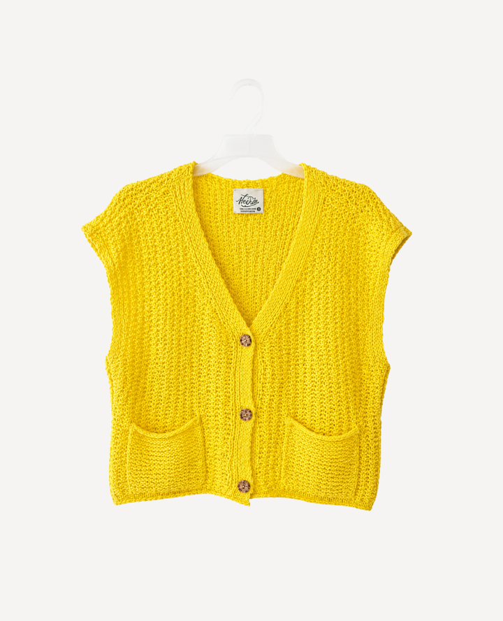 Chaleco Tejido Bolsillos Amarillo