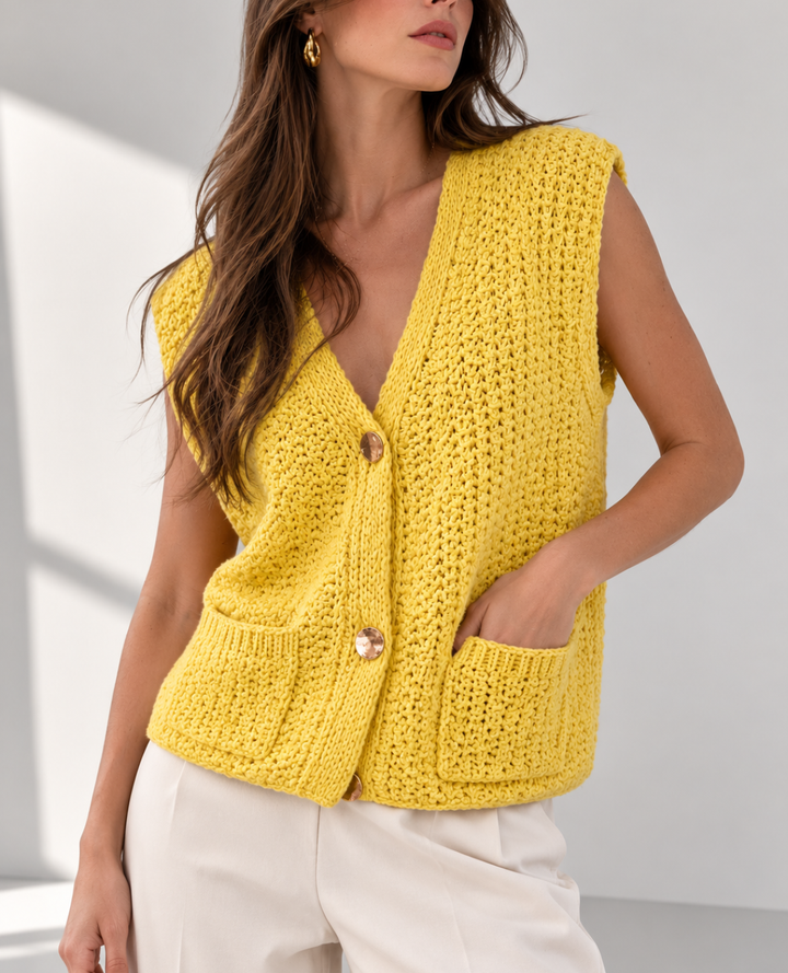 Chaleco Tejido Bolsillos Amarillo