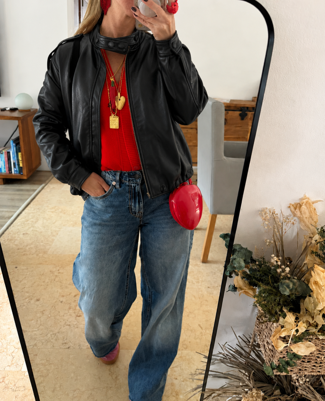 Chaqueta Manga Puff Efecto cuero Negro