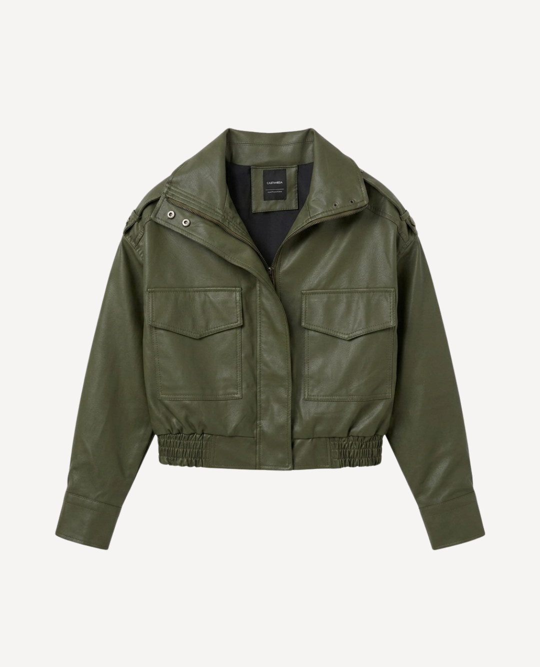Chaqueta Efecto cuero Verde Militar