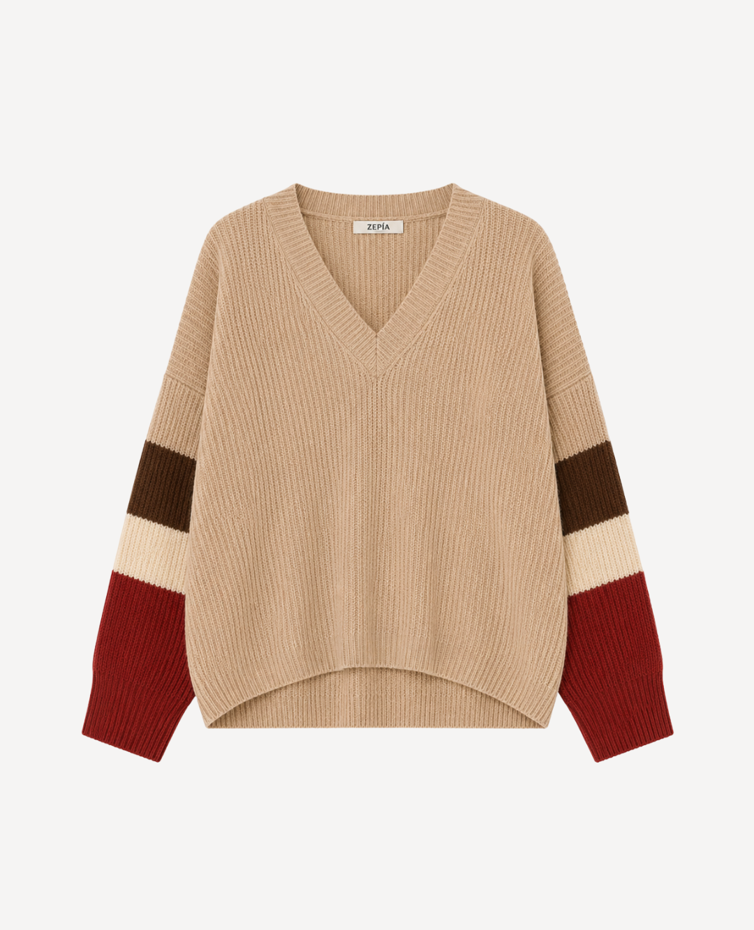 Saco Cuello V Beige Franjas