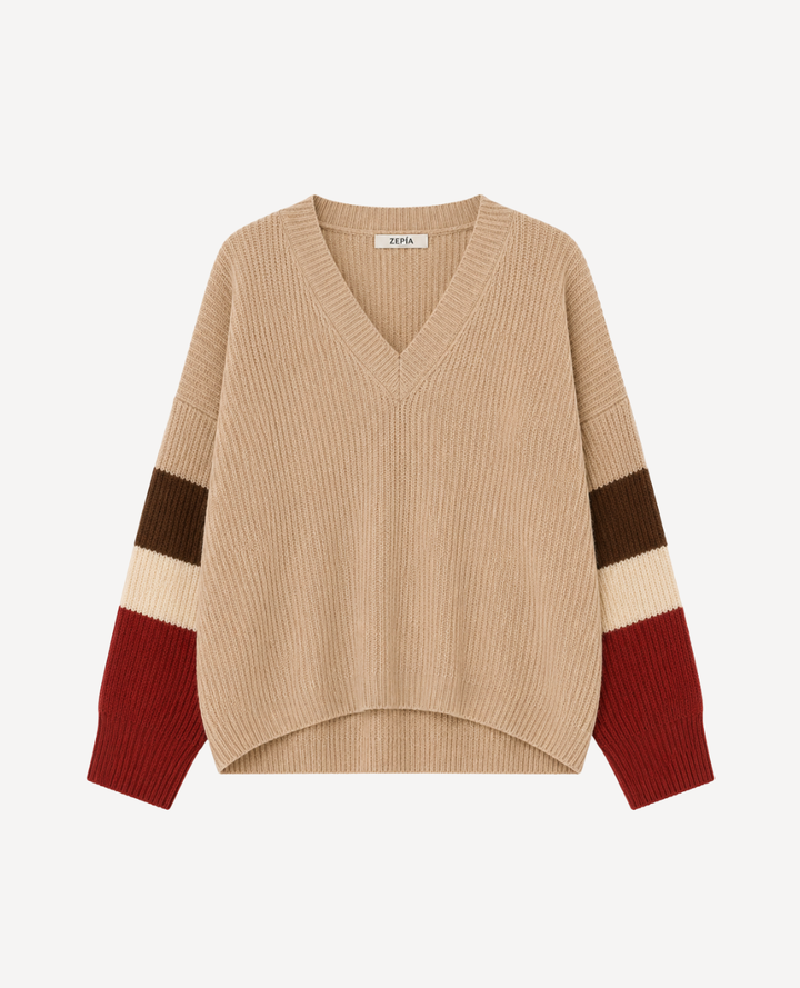 Saco Cuello V Beige Franjas