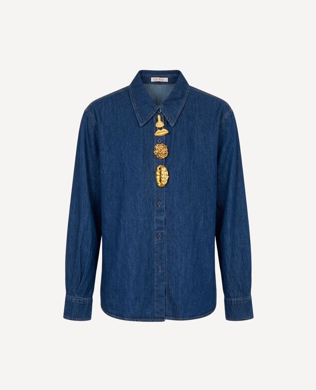 Camisa Denim Con Broches Dorados