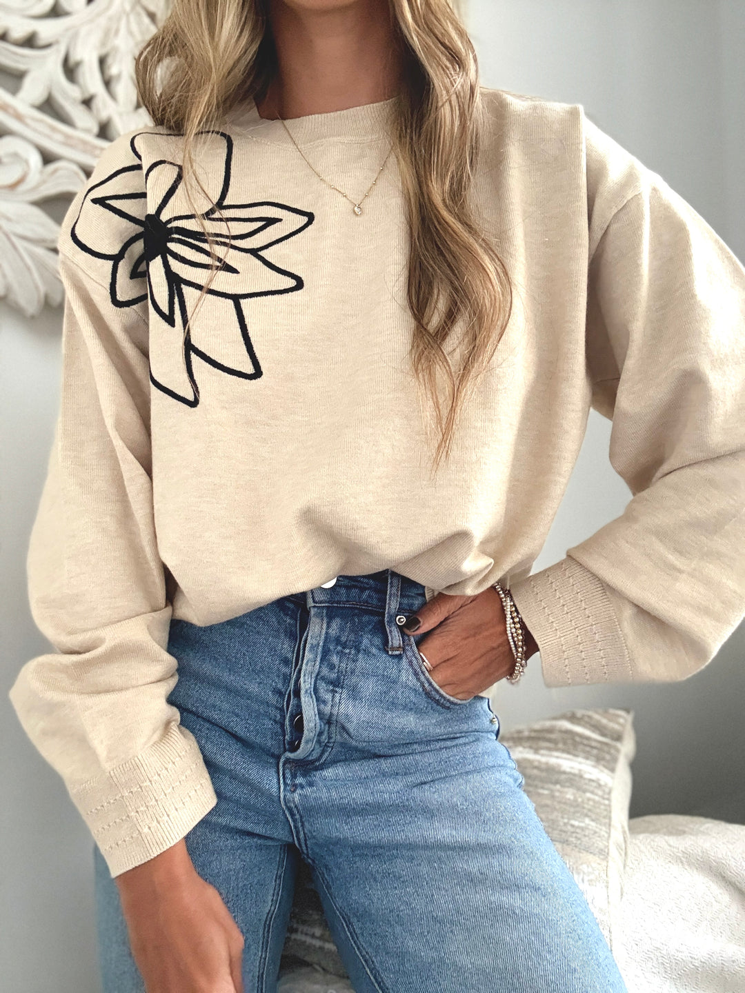 Saco flor hombro beige