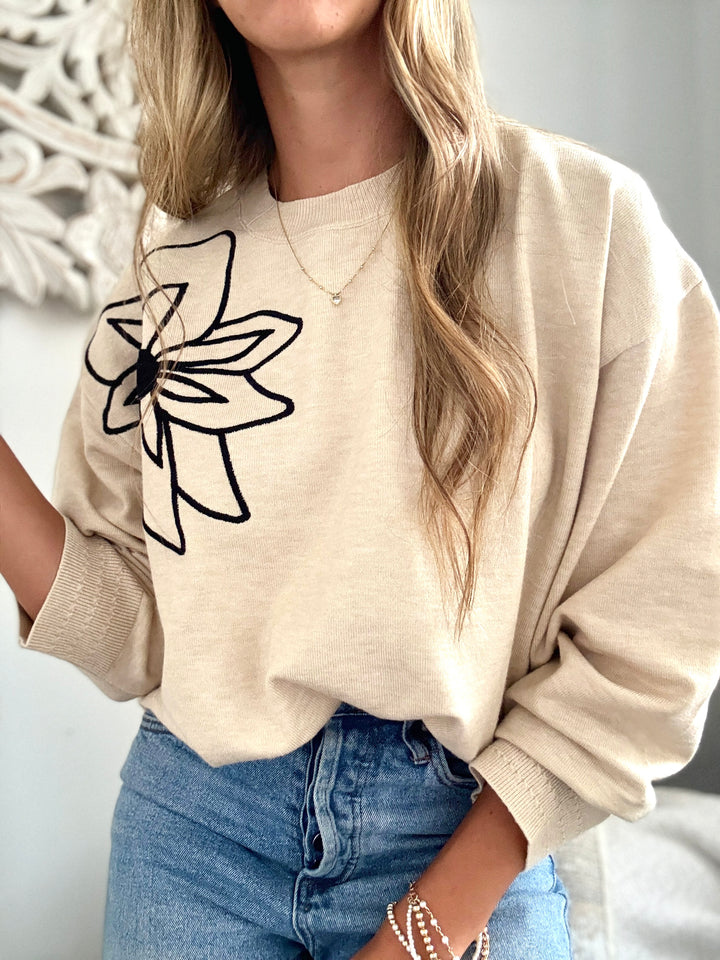 Saco flor hombro beige