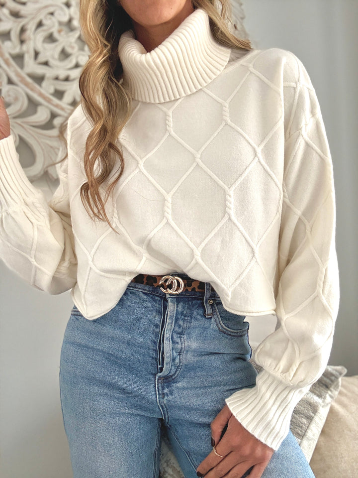 Saco trenzado cuello tortuga Blanco